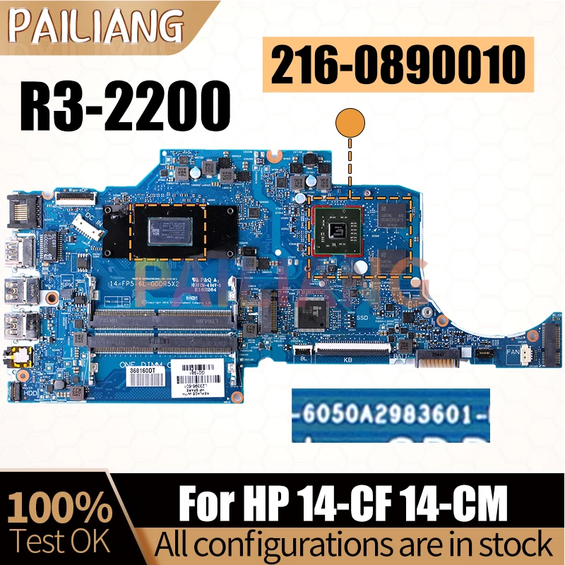 For HP 14-CF 14-CM Notebook Mainboard 6050A2983601 R3-2200 216-0890010 L23396-601 Laptop Motherboard Full Tested