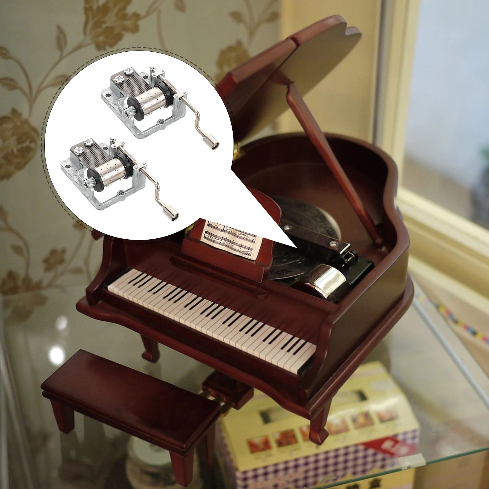 

2pcs Hand Crank Music Box Mechanism 8 Tone Silver Plated Diy Parts For Kids Wind Up Musical Boxes Wood Glass Plastic Metal Easy