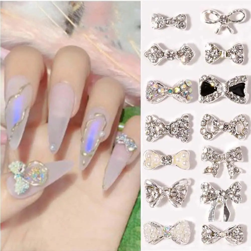 Breloques de manucure mignonnes, nœuds papillon Super Flash, pierre de verre, nœud en cristal, strass, bijoux pour ongles, décorations Nail Art à faire soi-même
