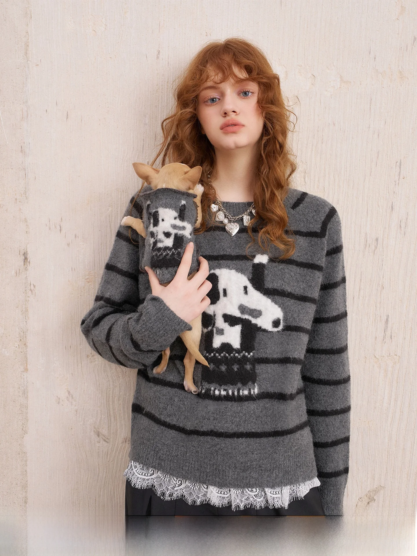 

Женский вязаный свитер DIDDI MODA с длинными рукавами, мягкий, свободного кроя, с круглым вырезом, с рисунком собаки, повседневный, удобный