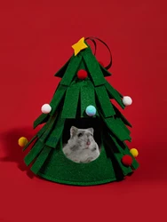 Hamster Guinea Pig Cage Accessorie Rabbit Chinchilla Hedgehog Bird Christmas Tree Shape  Small Animal Pet Bed House Green