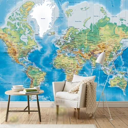 HD World Map Photo Mural Wallpaper Study Kid's Room Living Room Decor Wallpaper Modern Design Non-Woven Wall Papers Papel Tapiz