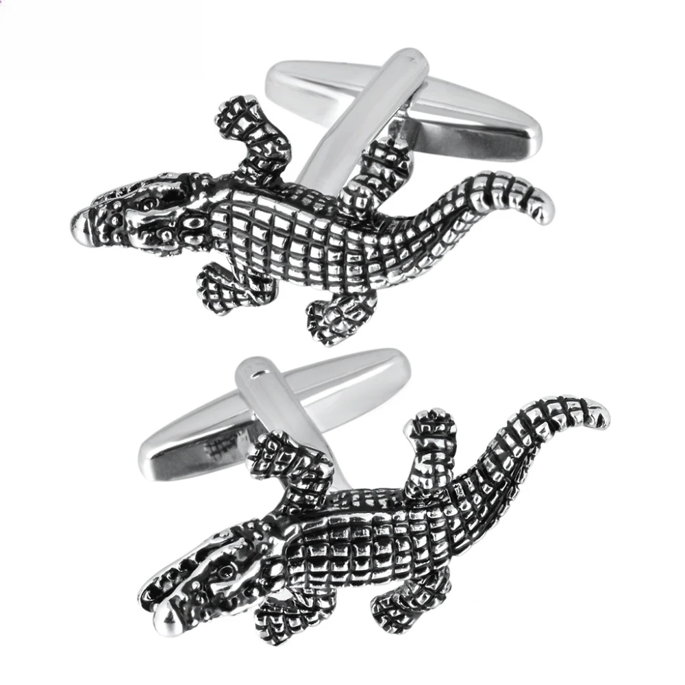 Retro Silvery Crocodile Cufflinks Men's Business Shirt Sleeve Studs Banquet Formal Suit Shirt Cufflinks Accessories