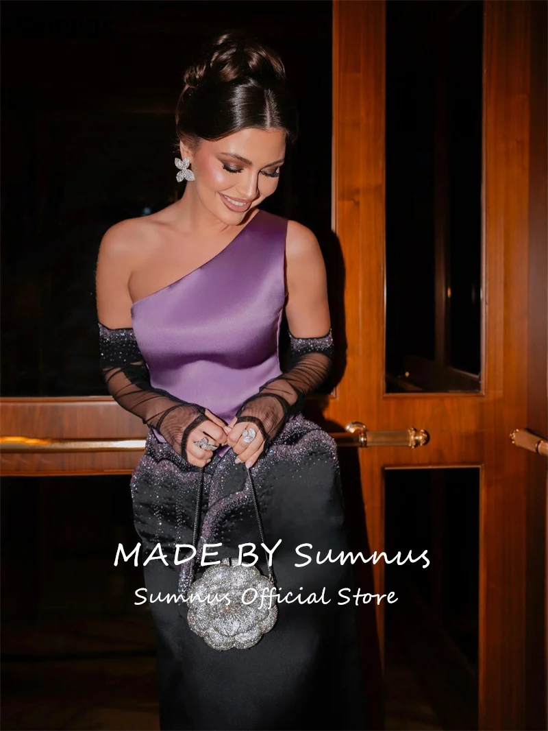 Sumnus Elegant Mermaid Evening Dresses Contrast Color Beading One Shoulder Formal Dresses Gala فساتين سهرة Customized