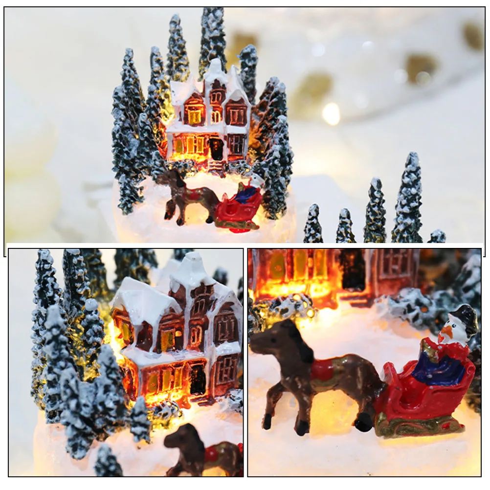 Christmas Luminous Village Decor Xmas Night Light Ornament Winter Snowy Scene Model LED Light House Christmas Resin House Decor