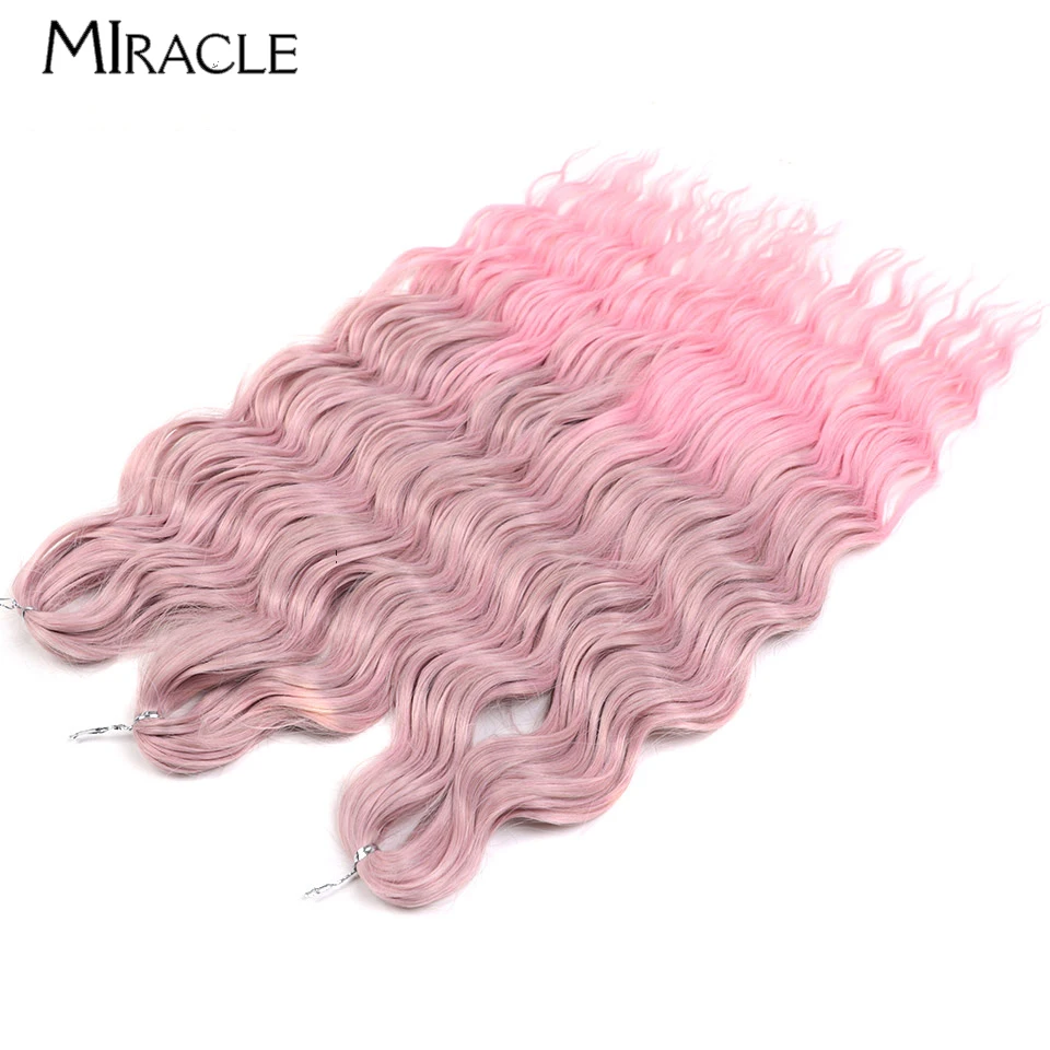 MIRACLE 크로셰 헤어 익스텐션 워터 웨이브 합성 헤어 브레이드, 느슨한 딥 웨이브 브레이드 헤어 트위스트, 옴브레 금발 가짜 머리