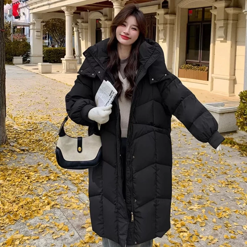 Women's Puffer Jacket Long Down Coats Simple Solid Casual Stylish Down Jackets Windproof Thickened Warm Snow Winter Coat Female