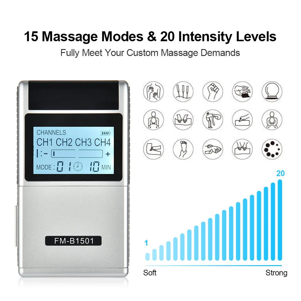 15 Modes TENS Therapeutic Massager EMS Neuromuscular Stimulator Digital Pulse Electronic Low-Frequency Physiotherapy Instrument