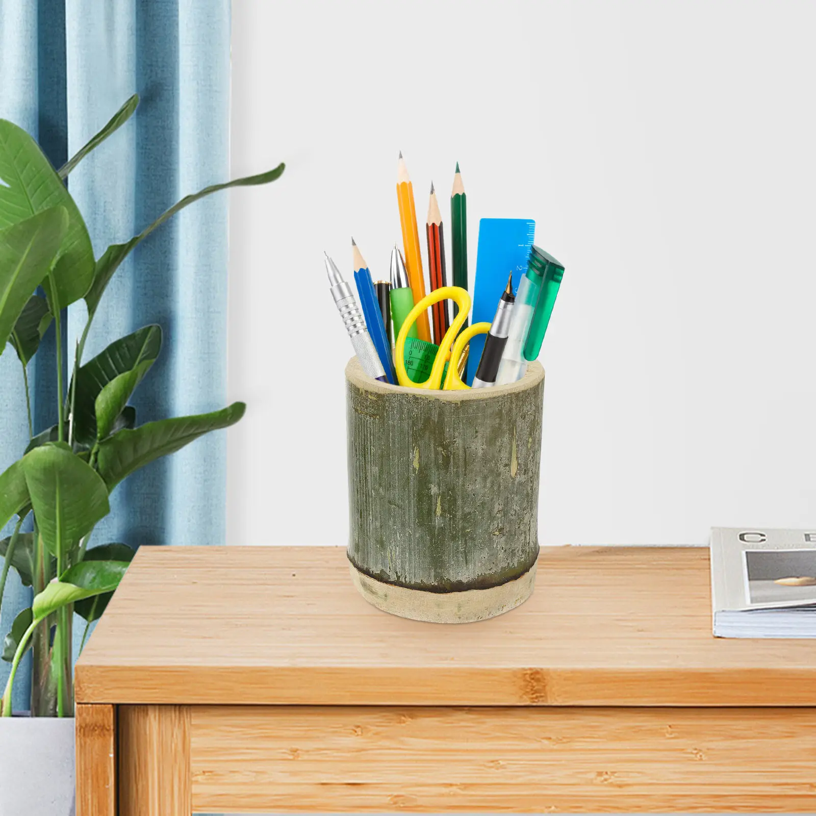 Bamboo Pen Holder 2 Piece Eco Friendly Desktop Pencil Organizer Decorative Stationery Storage Cup