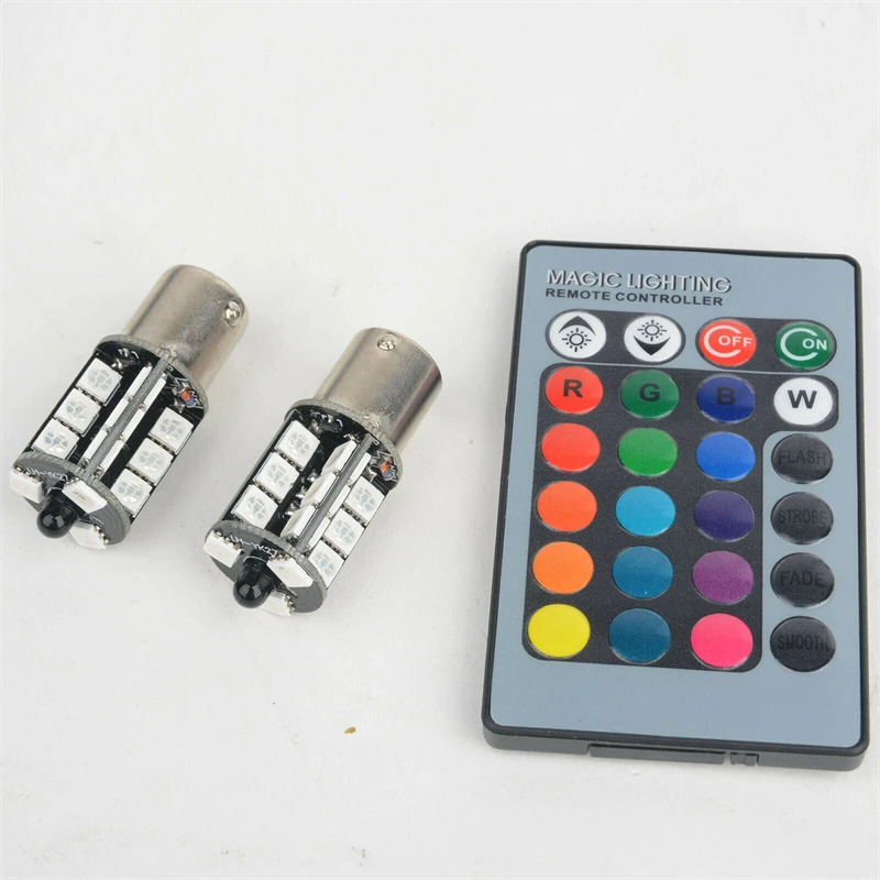 2PCS RGB 12V 27SMD 5050 Multi-Color RGB LED Fog Lights Driving Bulbs Remote H11/H8 H4 H16 5202 1156 With Remote Control