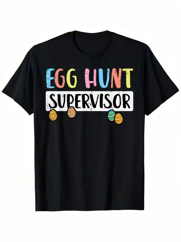 Camiseta con estampado colorido de Supervisor de la Cacería de Huevos de Pascua, regalo divertido para las fiestas, camisa festiva unisex informal de manga corta con cuello redondo