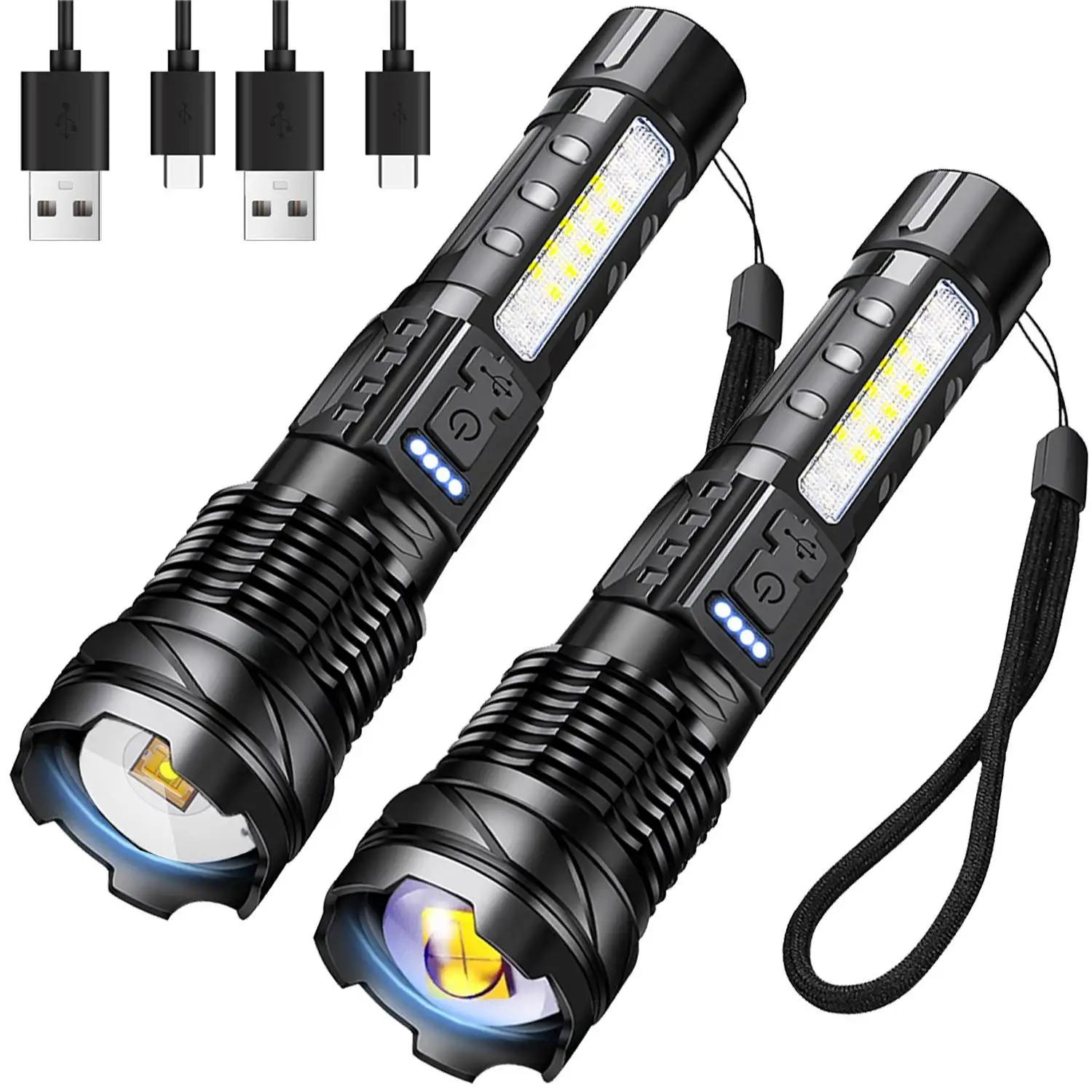 

High Strong Power Led Flashlights Tactical Emergency Spotlights Telescopic Zoom Built-in Battery USB Rechargeable Camping Torch