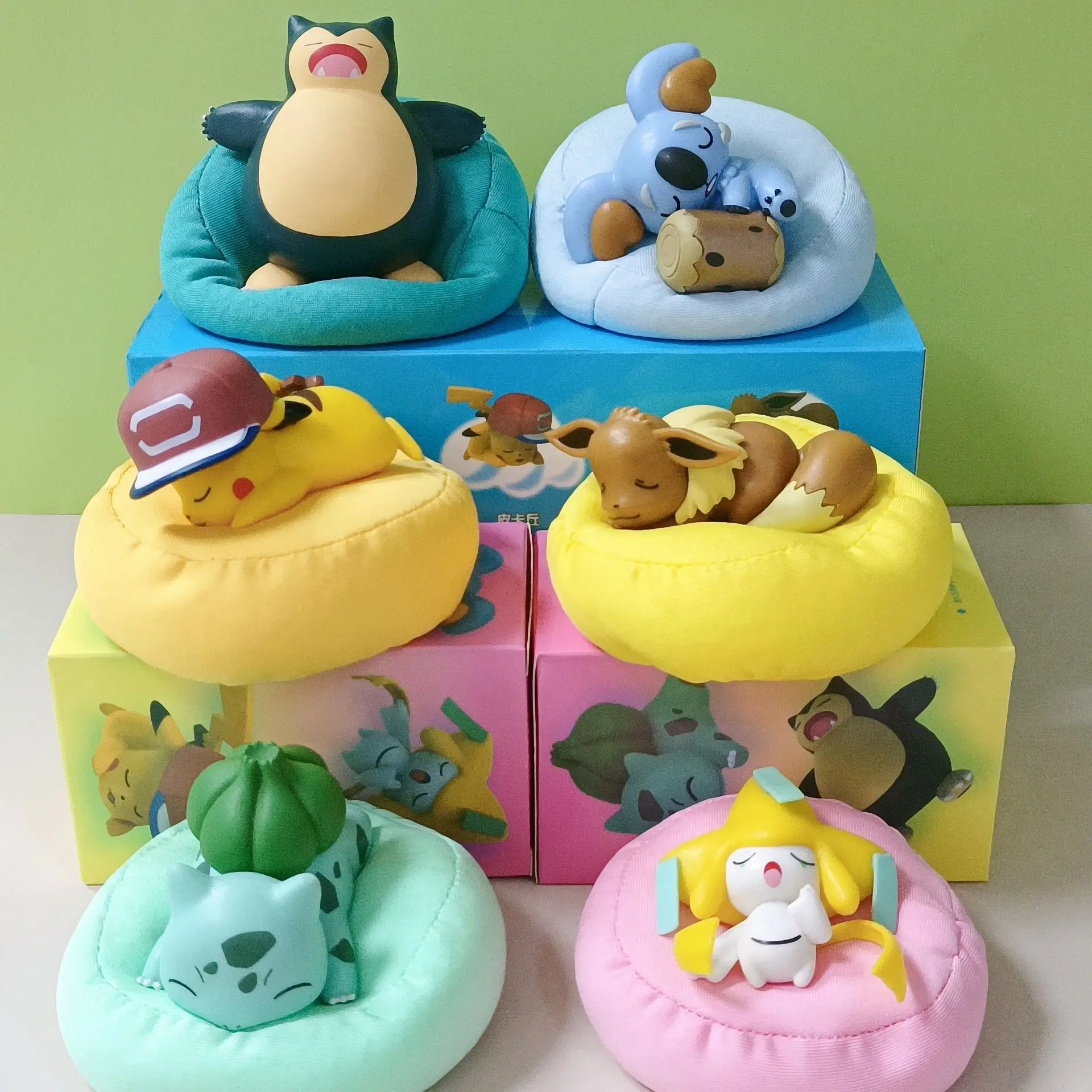 6pcs/set Pokemon Figure Sleeping Anime Characters Starry Dream Pikachu Bulbasaur Series Car Interior Hand Position Toys Gifts