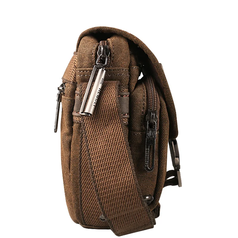 Ruil High Quality Vintage Canvas Small Bag Men\'s Fashion Multifunctional Pocket Casual Travel Phone Bag Messenger Bag Retro Bag