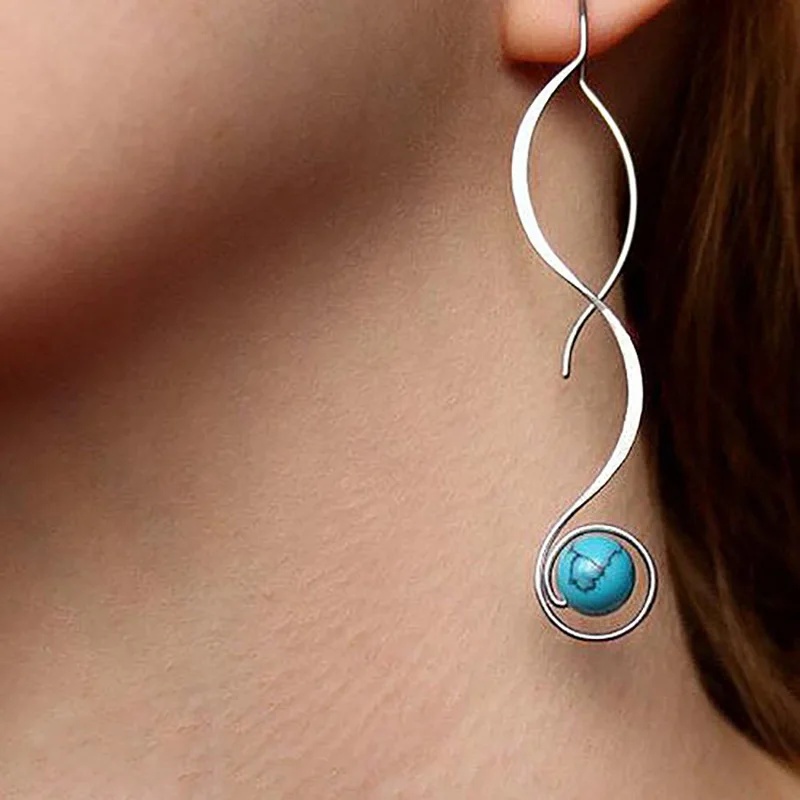 Simple Retro Turquoise Long Earrings For Women Fashion Trend Earrings Girls Wear Jewelry Everyday