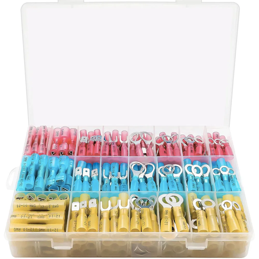 260Pcs Heat Shrink Wire Connectors Kit-Crimp Terminal Set for Electrical Wiring-Waterproof Fork Spade Ring Butt Connector