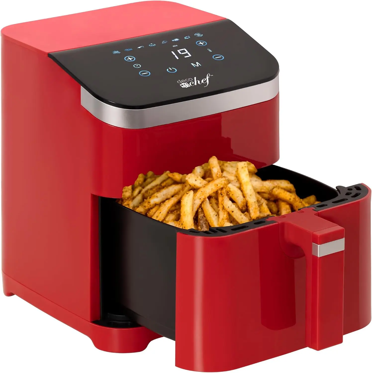 

Chef 5.8QT Air Fryer, 8-in-1 Smart Cooking Programs, Nonstick and Dishwasher-Safe Basket, Complete Recipe Book, Red, DCDAIR