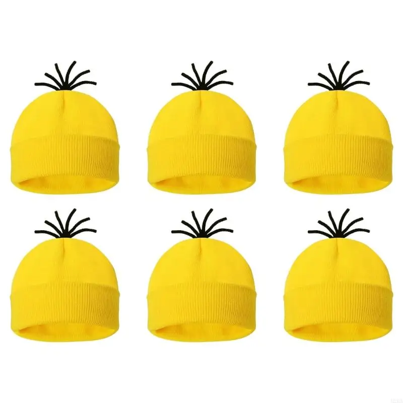 2026 New 6pcs Yellow Knitted Hat Winter Cap for Family Party Gathering Indoor Activity