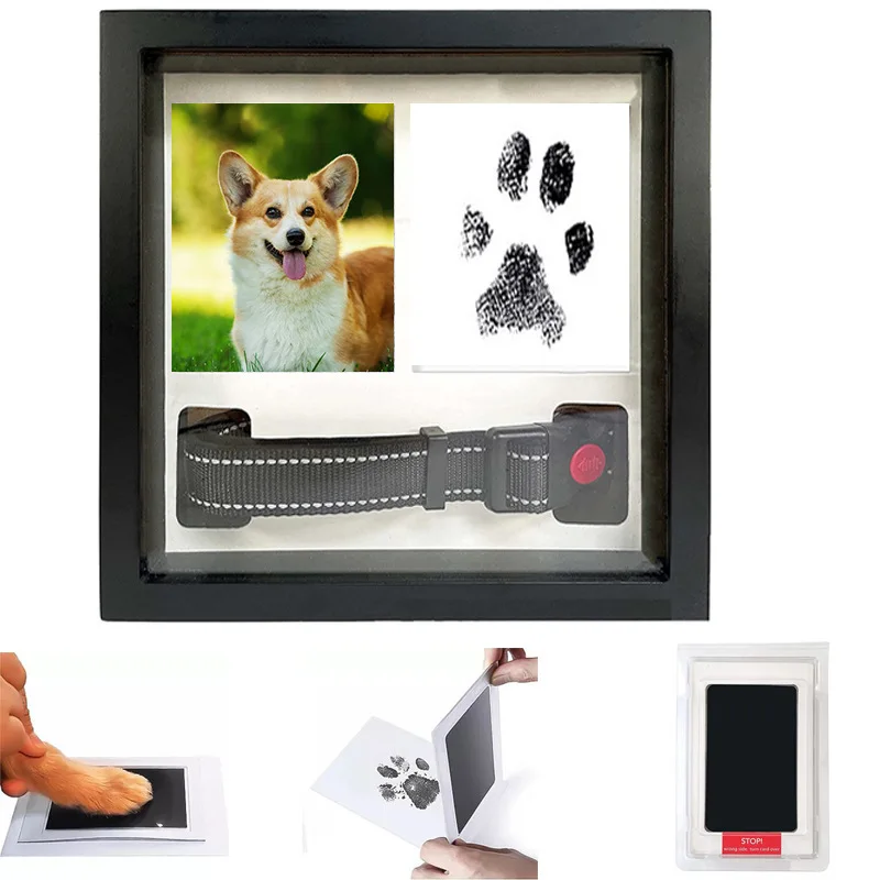 صندوق رماد من الخشب الصلب، إطار تذكاري مطبوع عليه يد الحيوانات الأليفة والقدم #3