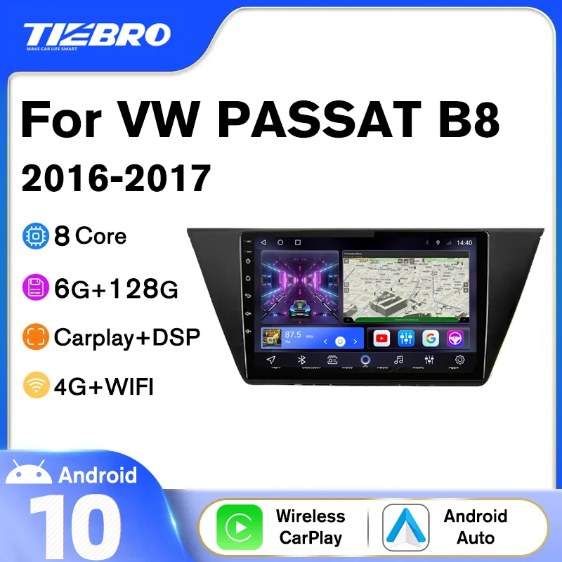 

Автомагнитола Tiebro 2DIN Android 10 для Volkswagen VW PASSAT B8 2016 2017 Автомобильный приемник GPS-навигация Авторадио Bluetooth плеер DSP