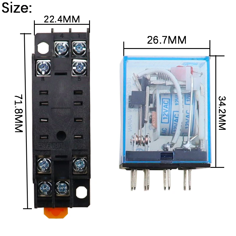 10pcs MY2P HH52P MY2NJ DC 12V 24V 36V 48V 110V 220V coil general purpose DPDT micro mini relay with socket base