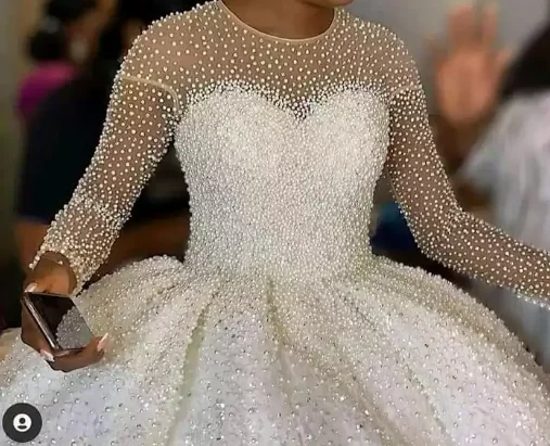 Customized Bridal Dresses Wedding Custom High Quality New Bridal Lace Diamond Long Sleeve Sparkles Weeding Dress For Women 2023