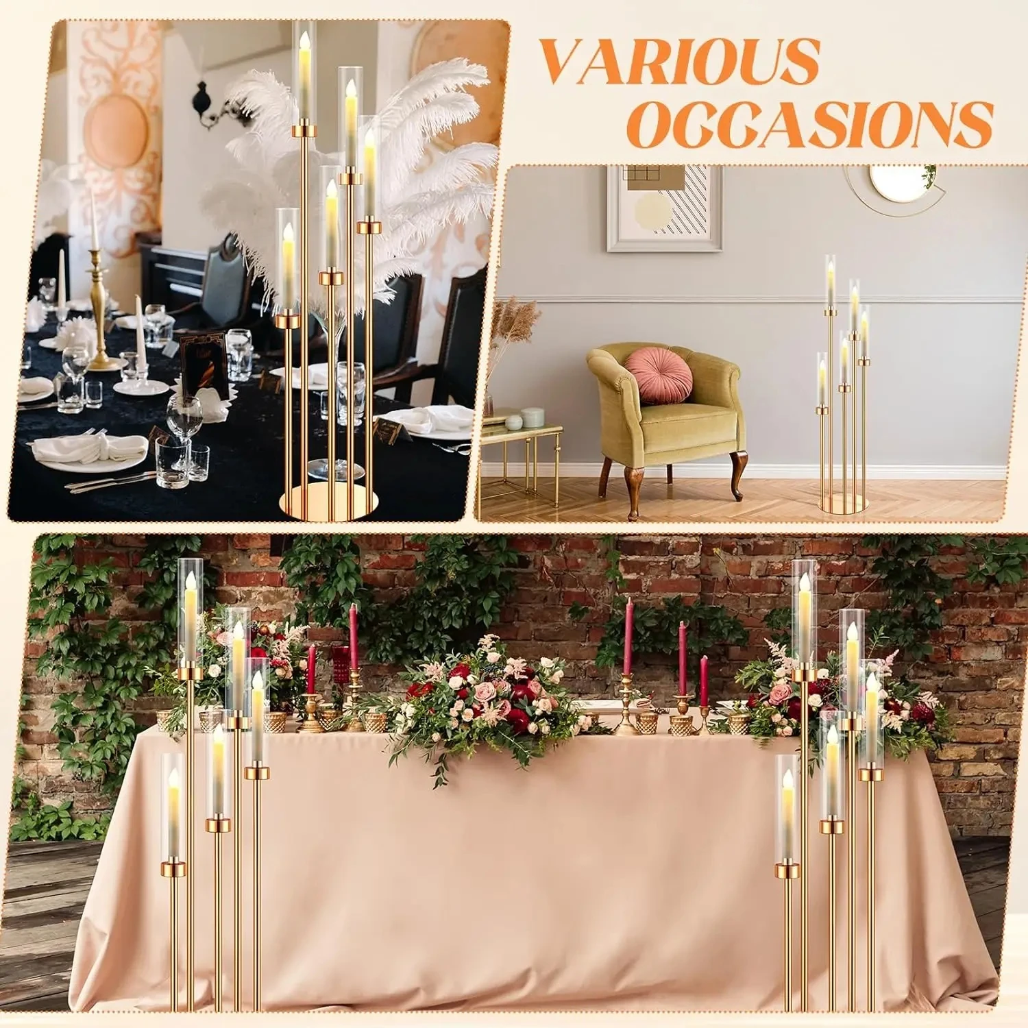 New Arrival Gold Centerpiece 5 Head Candelabra Tall Candle Holder for Table Decoration Wedding Event Party Aisle Stage