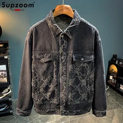 Supzoom 2023 New Arrival Top Fashion Men Casual Denim Jeans Single Breasted Cotton Solid Turn-down Collar Short Bomber Jacket