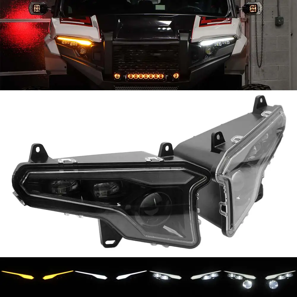 Faros Delanteros con Chips LED SxS/Utv para Polaris Xpedition Adv Xp NorthStar Premium Ultimate 2014 y Posteriores, Carcasa Negra ABS, Lente Transparente de PC