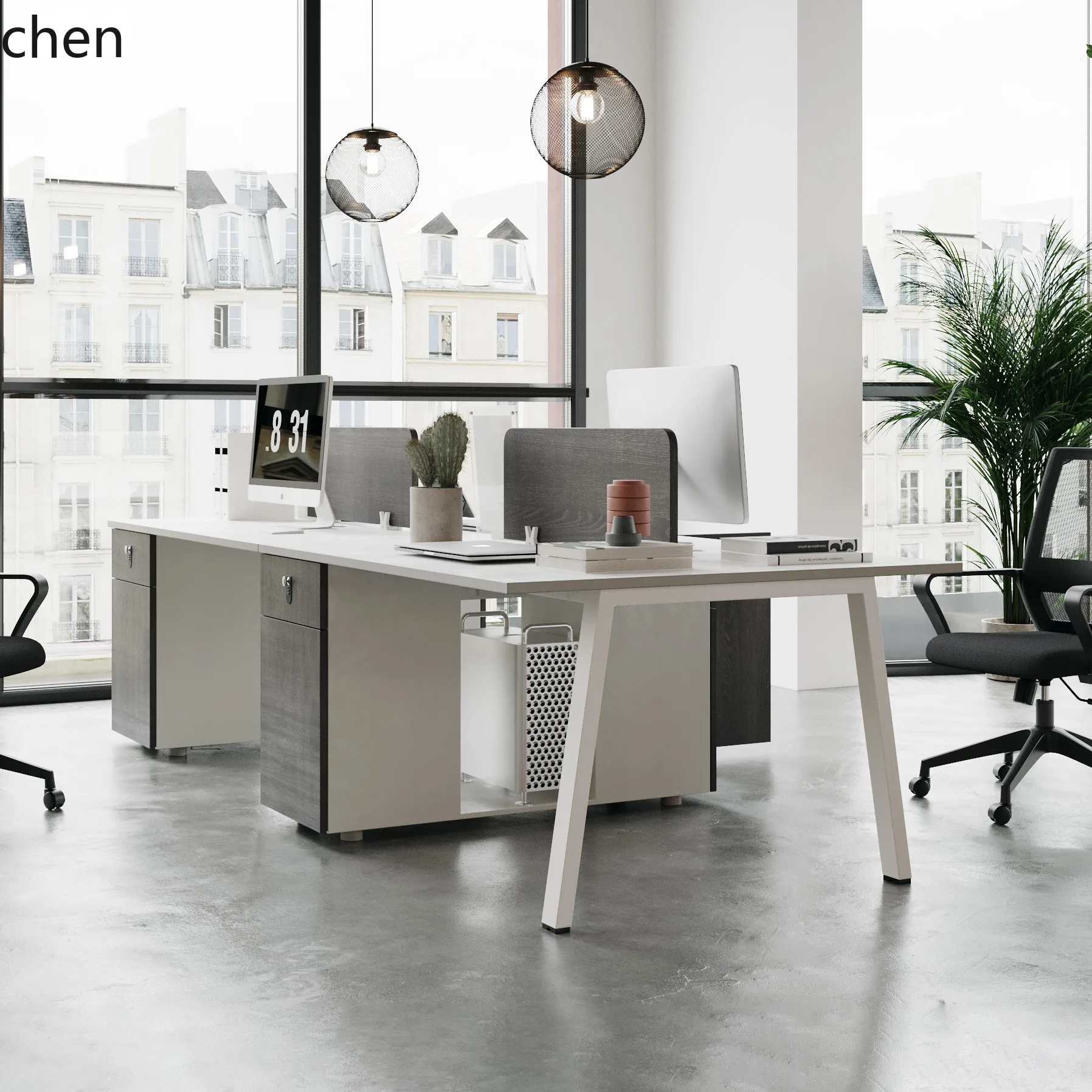 office desk and chair combination white environmentally friendly workstation screen partition card position conjoined