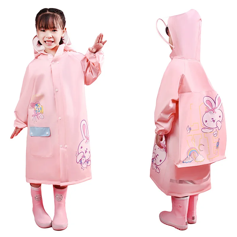 Cute Kids Waterproof Rain Coat PVC Children\'s Raincoat With Schoolbag Position Rain Poncho Rain Coat Jacket Student RainWear