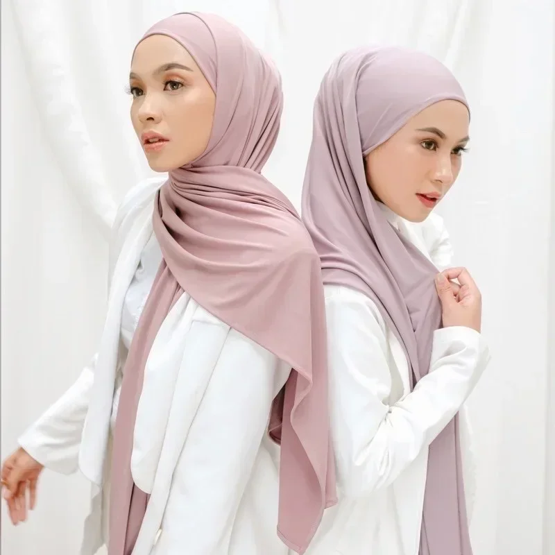 Écharpe Hijab Instantanée pour Femme Musulmane, Pashmina Extensible en Jersey de Coton Premium, Tudung Rectangulaire Sans Fer