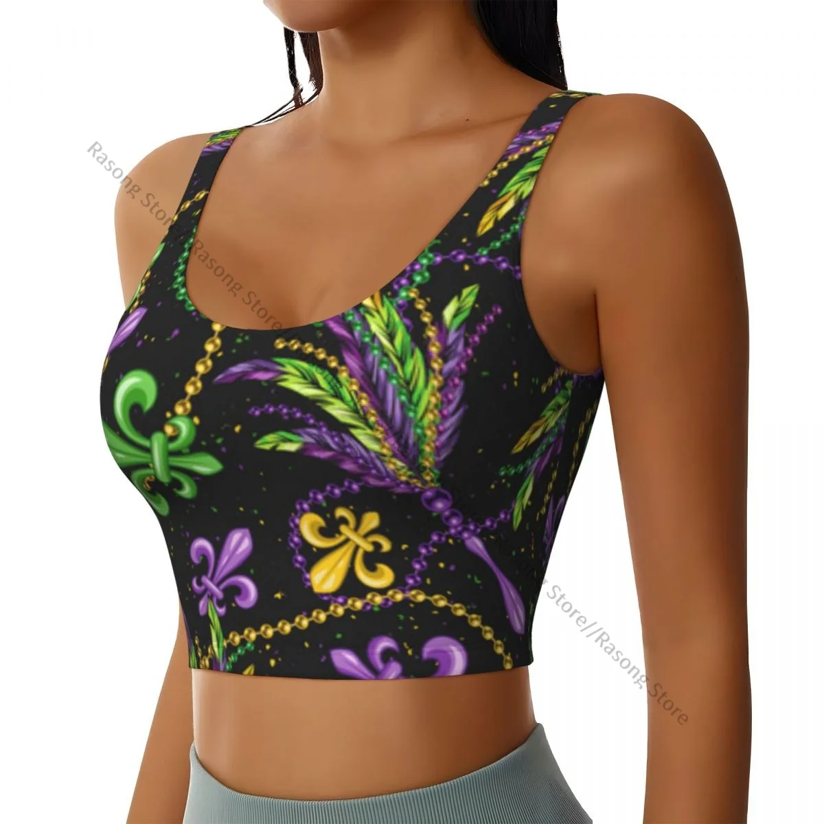 Sujetador deportivo para mujer, ropa para correr y Yoga, chaleco con plumas De Fleur De Lis, diseño De Carnaval De Mardi Gras, chaleco De Fitness