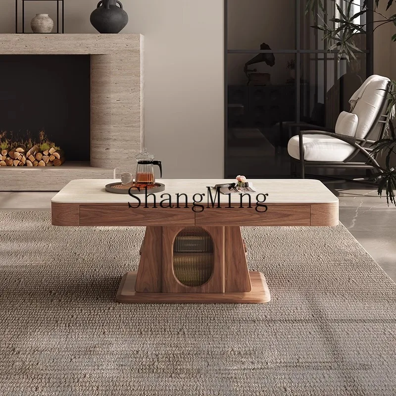CL coffee table living room new light luxury high-end household solid wood rock slab can be lifted and lowered dual-purpose