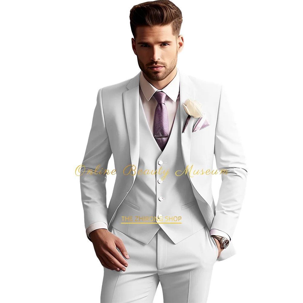 Fato roxo masculino de 3 peças (blazer + colete + calça), adequado para casamentos e eventos formais, vestido elegante de noite.