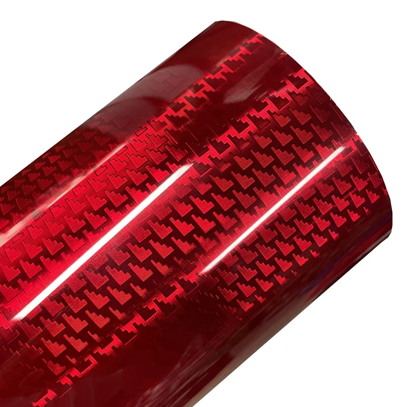 Premium PET Gloss Ghost Chrome Red Carbon Vinyl Wrap Aircraft Pattern Adhesive Film Decal Car Wrapping Sticker with Air Release