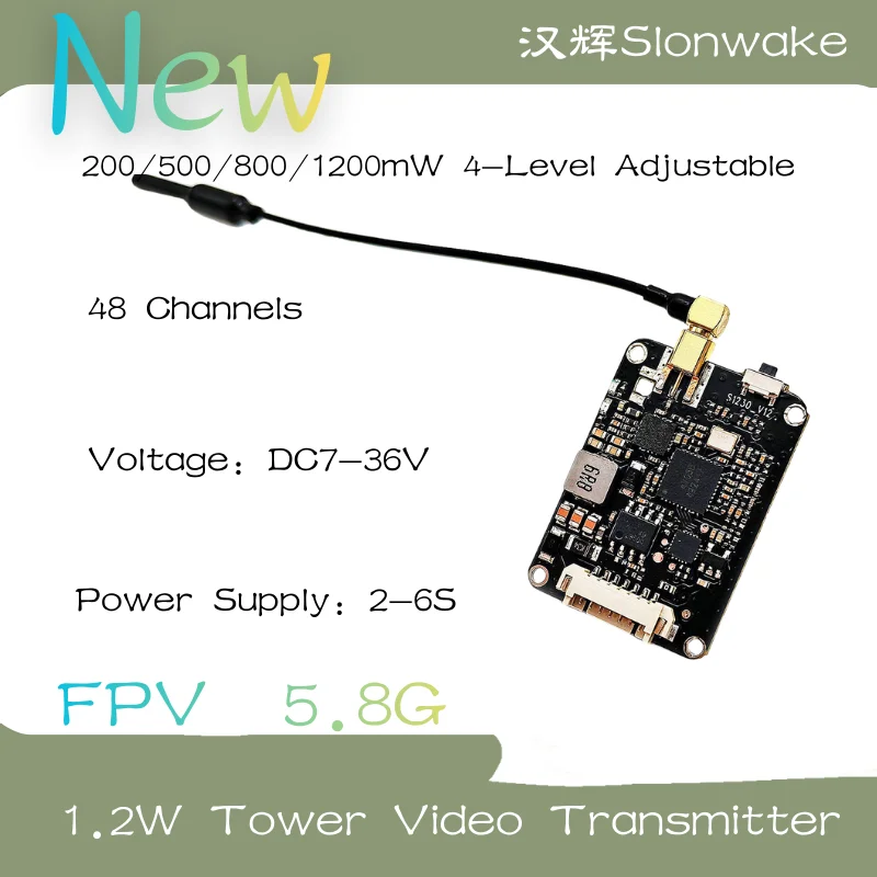 New Slonwake 1.2W Tower FPV Video Transmitter with OSD/TBS Configuration, Overheat Protection, 7-36V Input,