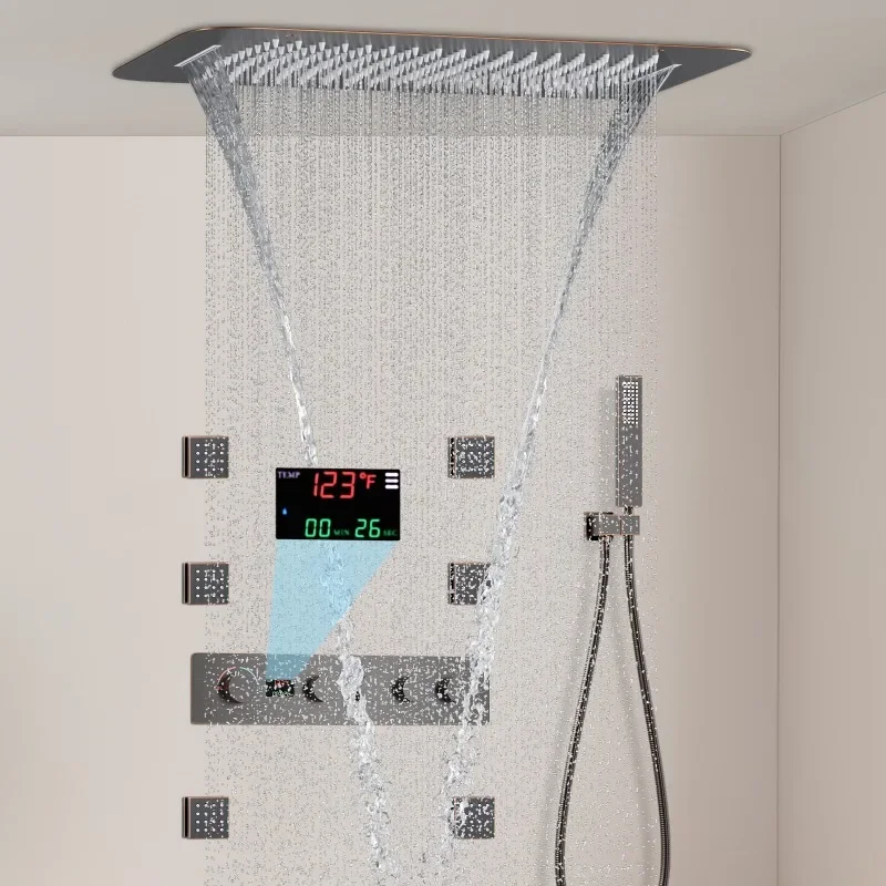 Digital display Thermostatic Shower System Rainfall Shower Faucet ORB Bathroom Shower Faucet with Body Jets