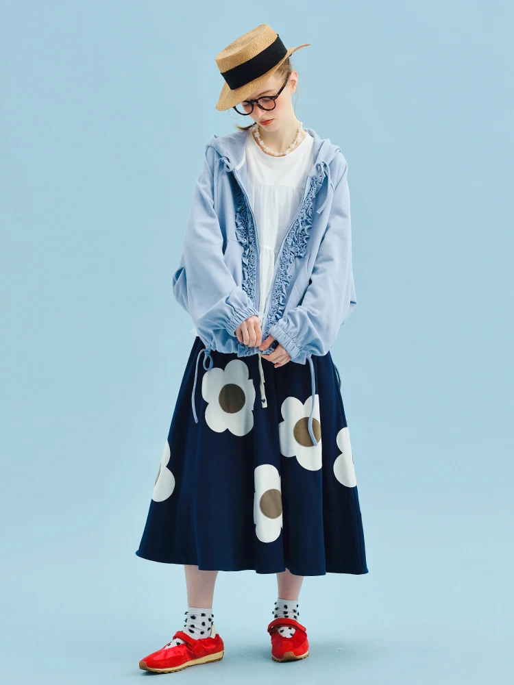 

Navy Blue Floral Midi Skirt Loose & Flowy Must - have for Trips & Shoots Sweet Romance 255088