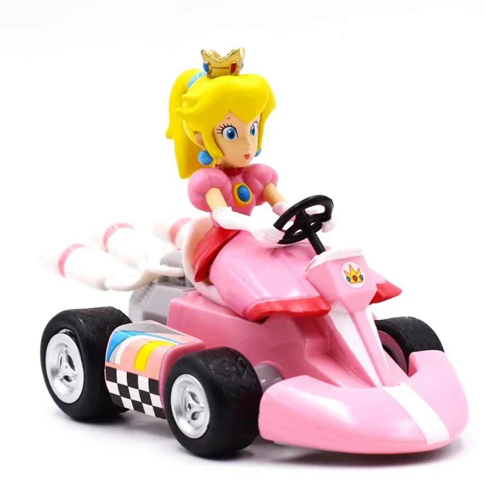 Mario Pull Back Car Anime Cartoon Mario Luigi Yoshi Princess Peach Donkey Kong Toad Bowser Koopa Kart PVC Figure fun Toys Gift