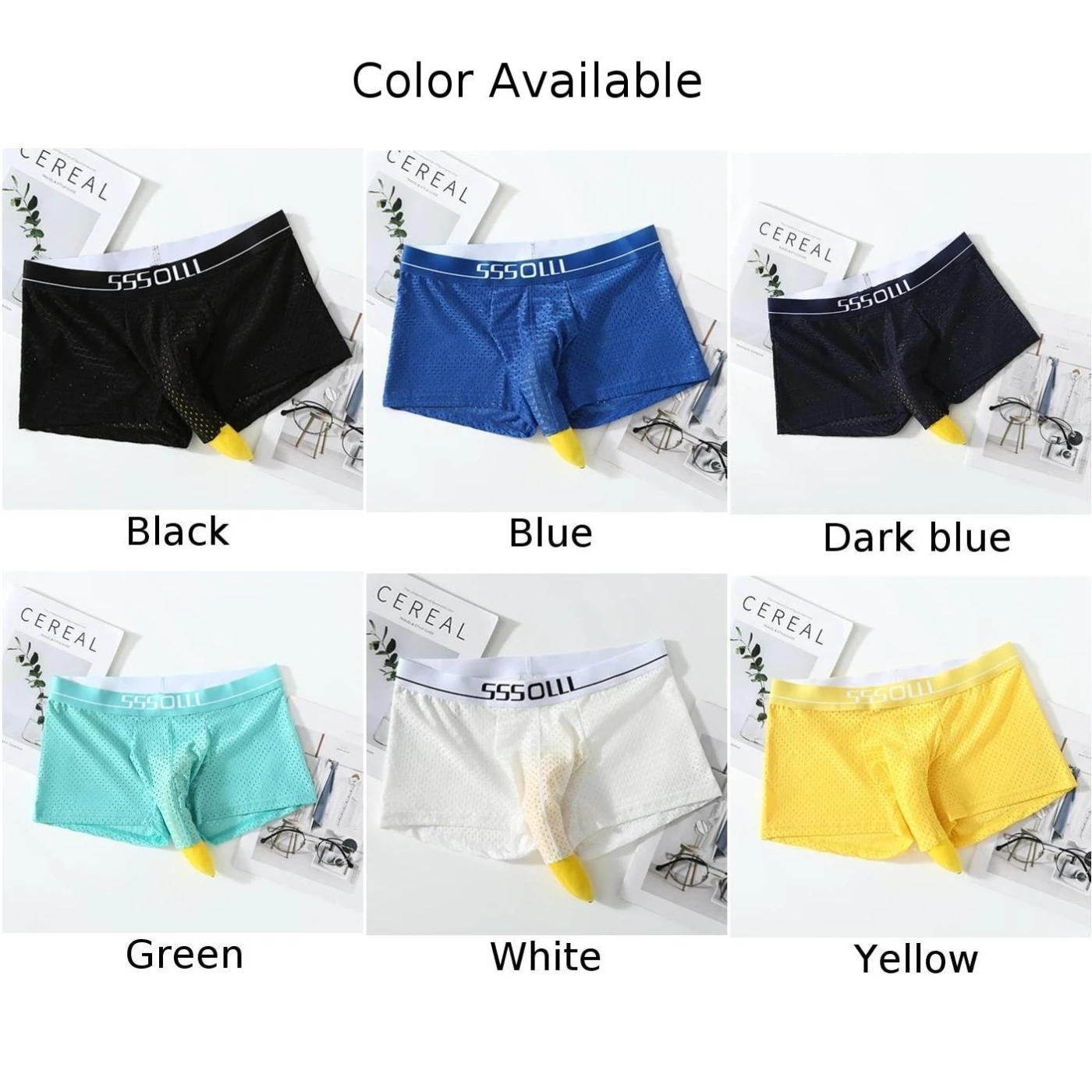 Men Breathable Meshs Shorts Elephant Nose Pouch Underwear Trunks JJ Sleeve Lingerie Stretch Loose Cool Panties