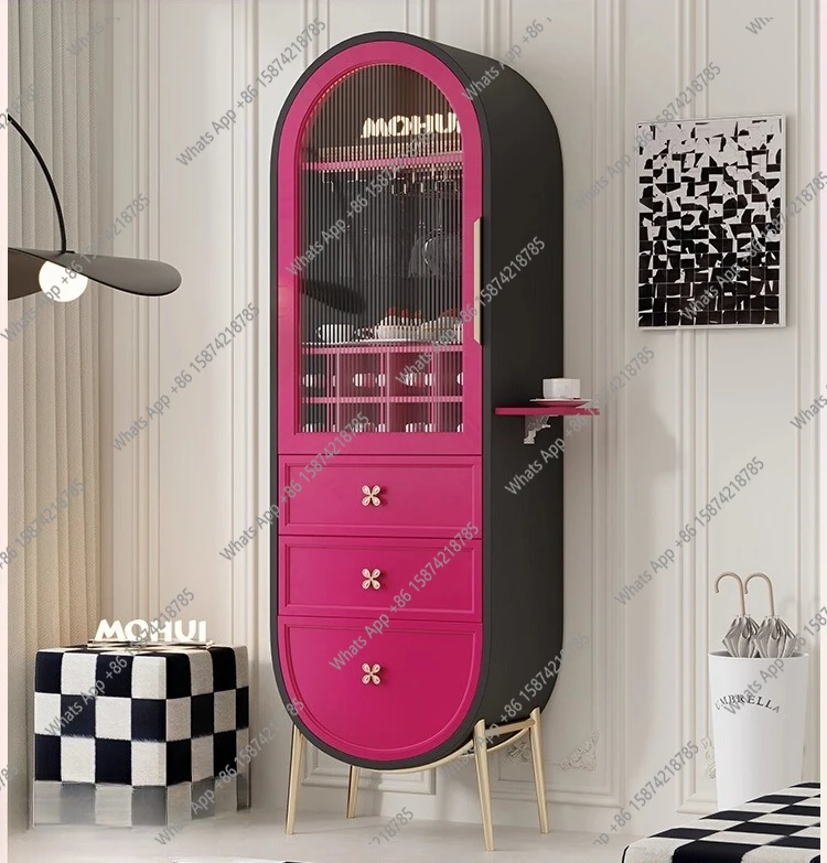 

Single-door wine cabinet rose red Changhong glass integrated dining side cabinet living room home display cabinet