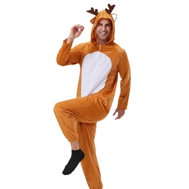 Santa Reindeer Jumpsuit Onesie for Men Women Christmas Pajamas Party Sleepwear Onepiece Anime Cosplay Costume Xmas Gifts