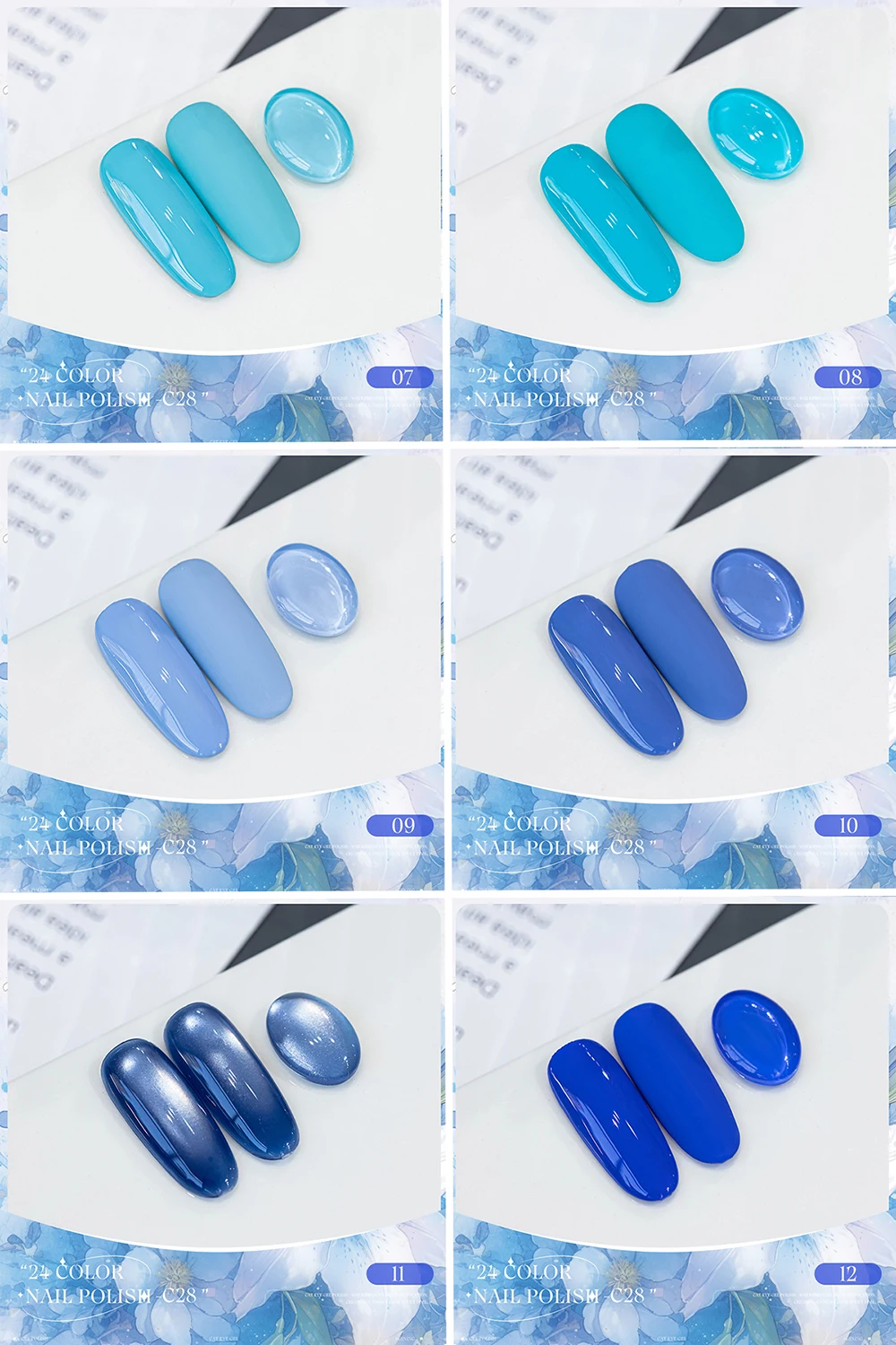 Vendeeni 24 Farben Hochpigmentiertes Blaues Gel-Nagellack-Set, Reine Farben, Glitzer, Katzenaugen-Effekt, Gemischter UV-Soak-Off-Gel-Lack mit Display – Detail 6