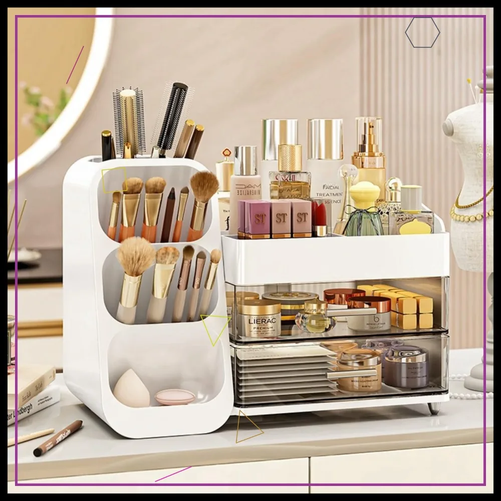 

Органайзер для макияжа большой емкости с ящиками, акриловый туалетный столик для хранения косметики и ухода за кожей