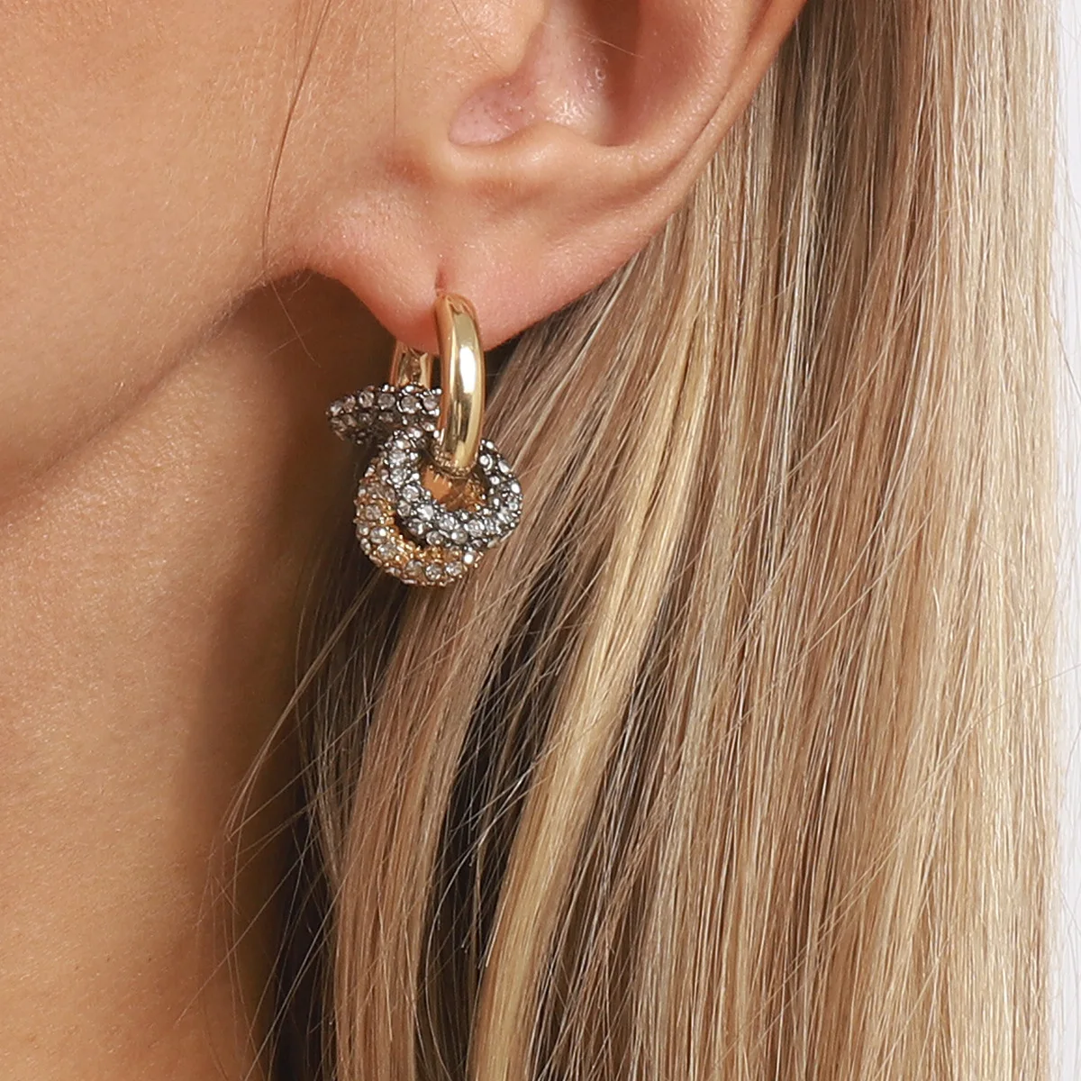 E14360 cross-border full diamond flash diamond earrings removable, a variety of wearing methods, fashionable atmosphere, exquisi