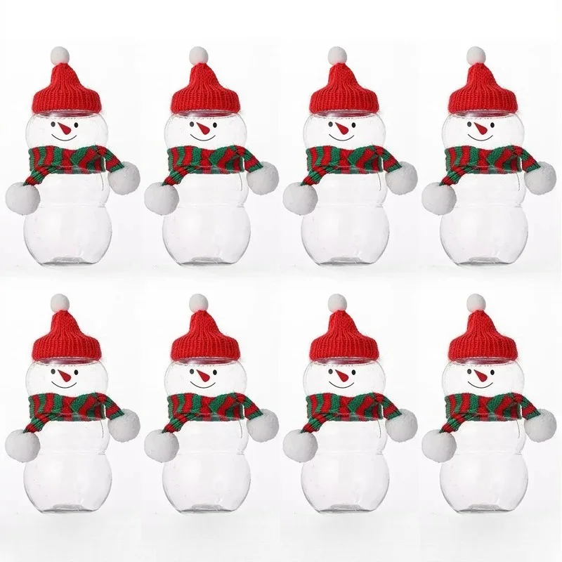 8 Pcs Snowman-Shaped Transparent Storage Jars & Red Lids and Red/White Striped Scarves Red Hats Cute Christmas Decorations 2026