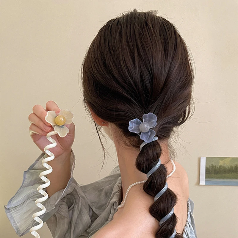 Telefone Wire Flower Hair Loop para Mulheres e Meninas, High Elastic Head Rope, Ponytail Ties, Hair Accessories