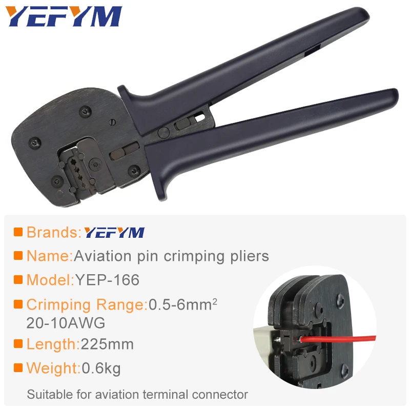 Aviation /Heavy-duty starter terminal crimping pliers YEP-166 0.5-6mm²/24-10AWG vertical crimping electrical YEFYM tools