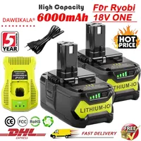 Daweikala For RYOBI P108 6Ah 18V One+ Plus Battery 18 Volt Lithium-Ion Power Tools P104 P107 RB18L50 RB18L20 P108 18V Charger